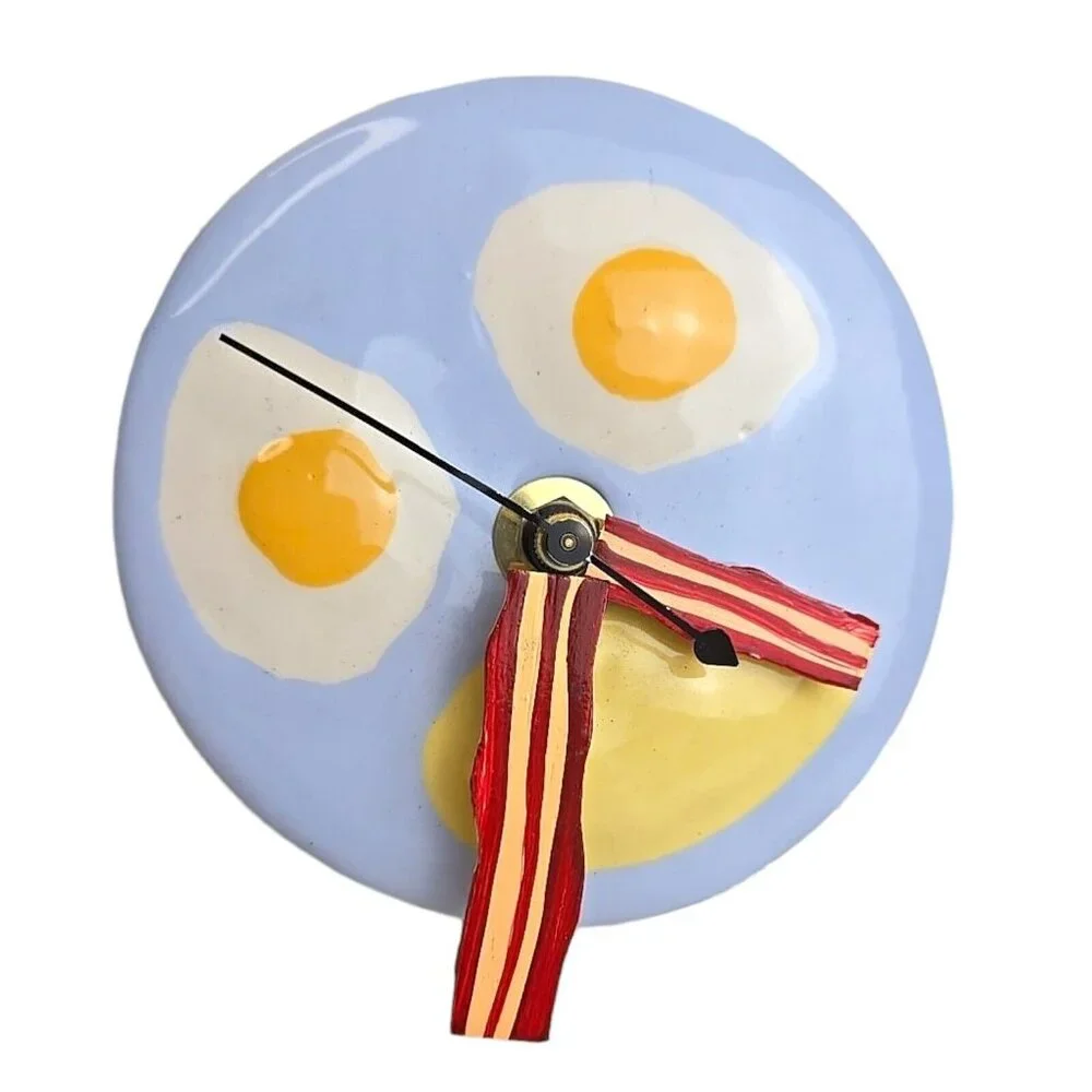 Dick Frizzel New Zealand Breakfast Art Clock‎ Mixed Media Works Vtg Bacon Eggs
